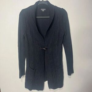Eddie Bauer Charcoal Gray Black Toggle Button Open Long Cardigan Sz S